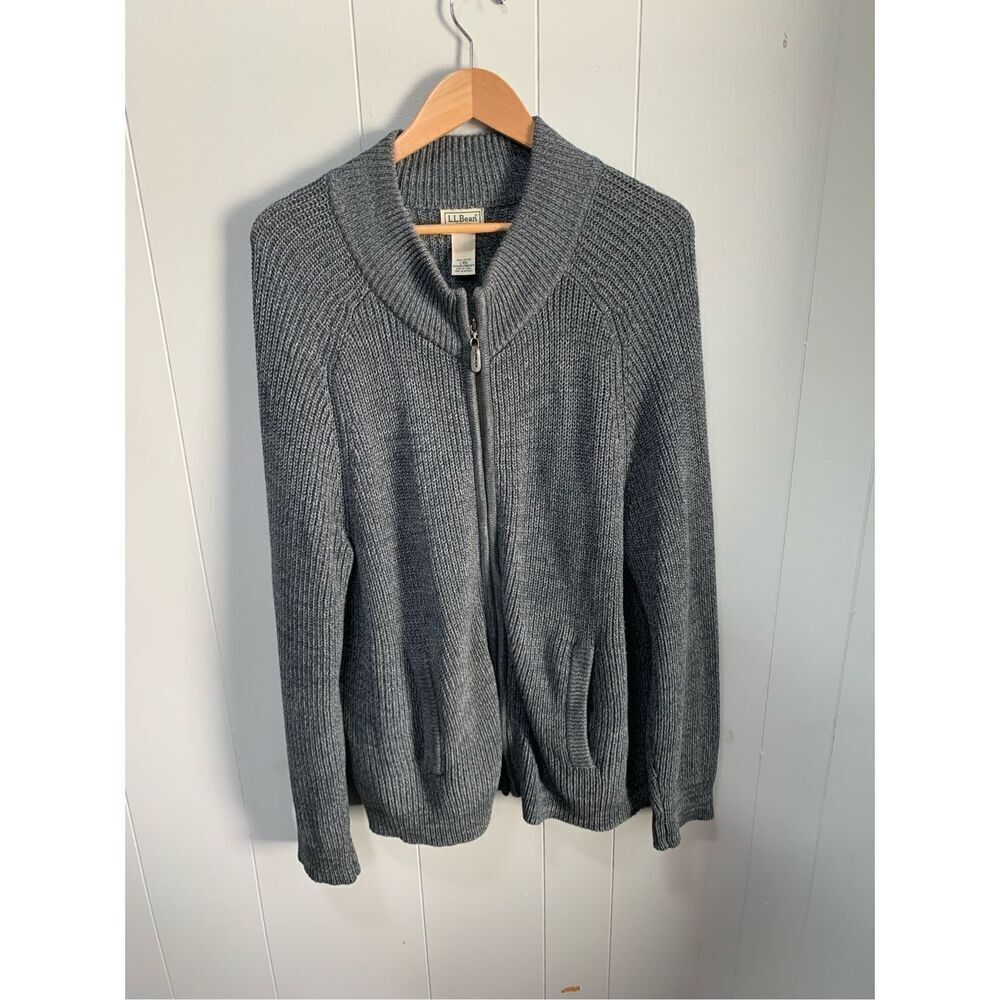 L.L. Bean Full Zip Knit Cardigan Sweater ItemID 298244 Mens L- Grey